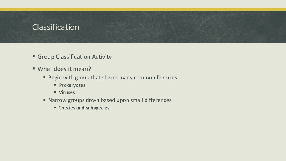 Classification § Group Classification Activity § What does it mean? § Begin with group