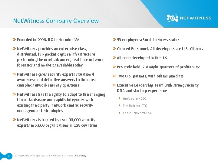 Net. Witness Company Overview » Founded in 2006, HQ in Herndon VA » 95