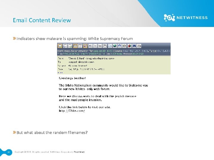 Email Content Review » Indicators show malware is spamming: White Supremacy Forum » But