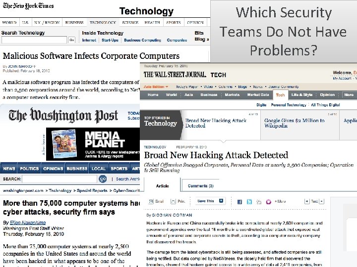 Which Security Teams Do Not Have Problems? 5 Copyright 2010 © All rights reserved.
