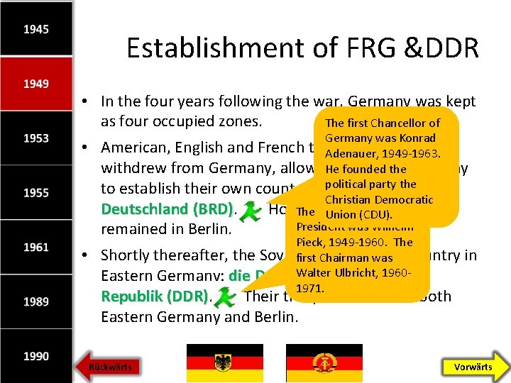 Establishment of FRG &DDR • In the four years following the war, Germany was