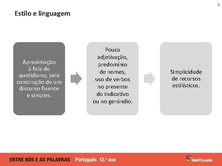 8 Estilo e linguagem Aproximação à fala do quotidiano, pela construção de um discurso