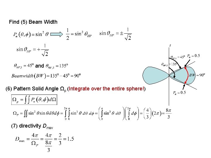 Find (5) Beam Width and (6) Pattern Solid Angle Ωp (Integrate over the entire