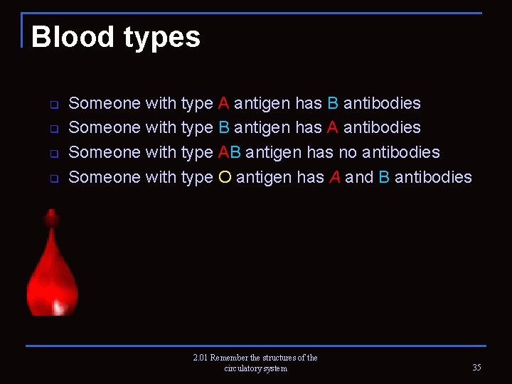 Blood types q q Someone with type A antigen has B antibodies Someone with