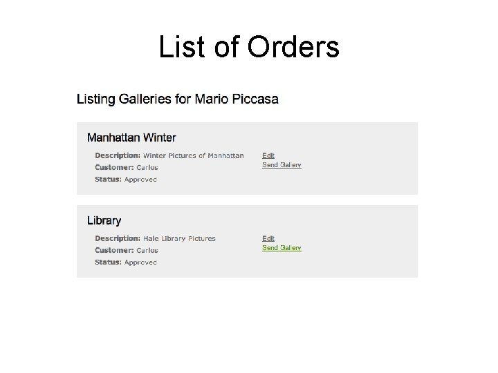 List of Orders 