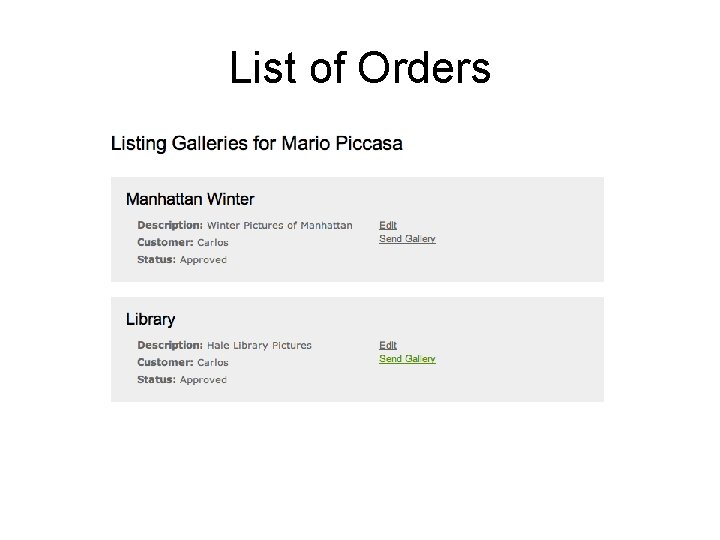 List of Orders List of Orders