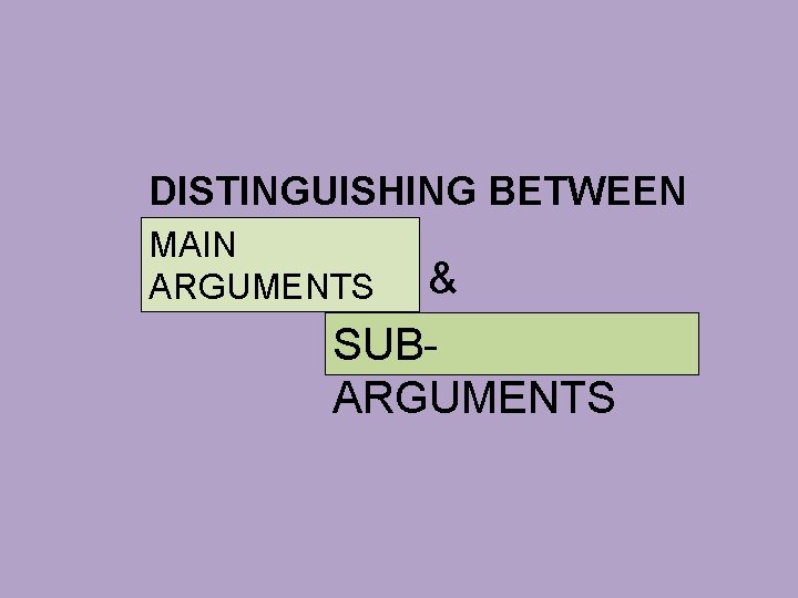 DISTINGUISHING BETWEEN MAIN ARGUMENTS & SUBARGUMENTS DISTINGUISHING BETWEEN MAIN ARGUMENTS & SUBARGUMENTS