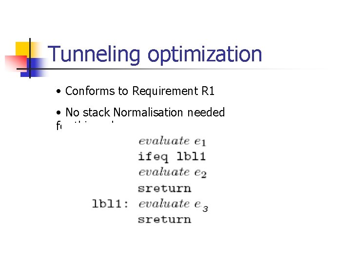 Tunneling optimization • Conforms to Requirement R 1 • No stack Normalisation needed for