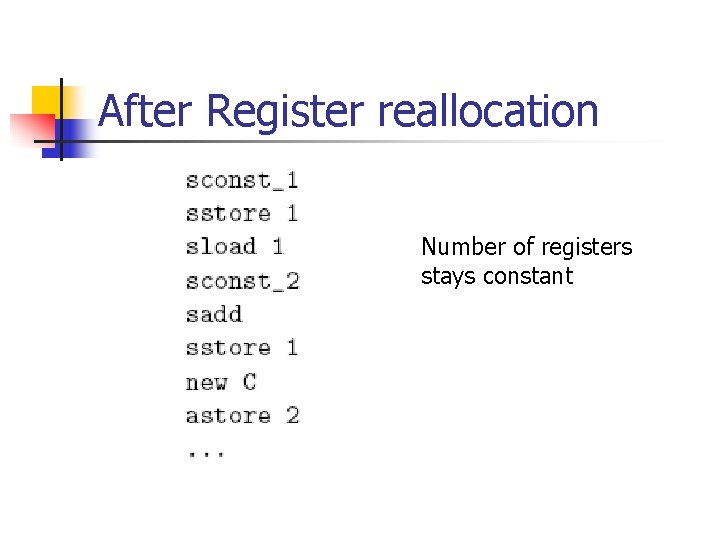 After Register reallocation Number of registers stays constant 