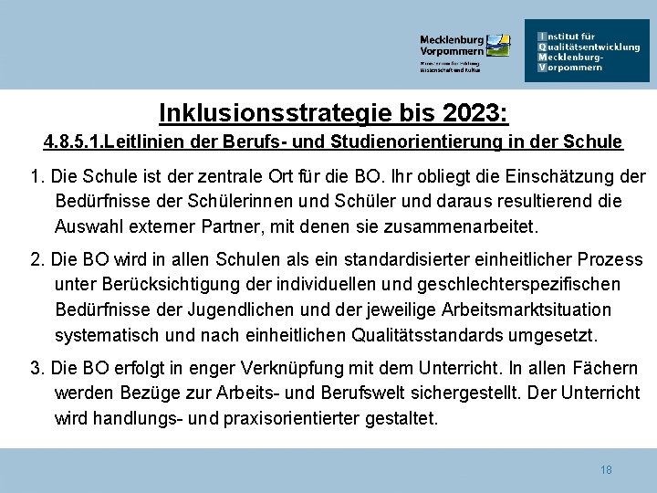 Inklusionsstrategie bis 2023: 4. 8. 5. 1. Leitlinien der Berufs- und Studienorientierung in der