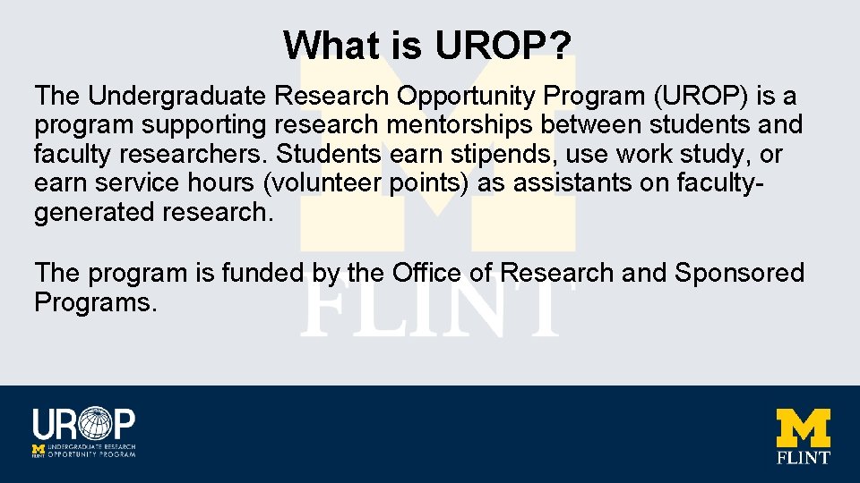What is UROP? The Undergraduate Research Opportunity Program (UROP) is a program supporting research