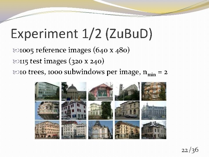 Experiment 1/2 (Zu. Bu. D) 1005 reference images (640 x 480) 115 test images