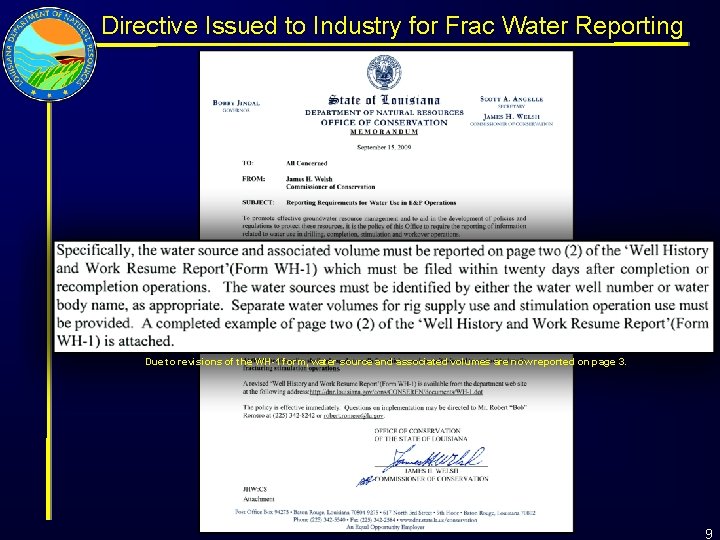 Directive Issued to Industry for Frac Water Reporting Due to revisions of the WH-1