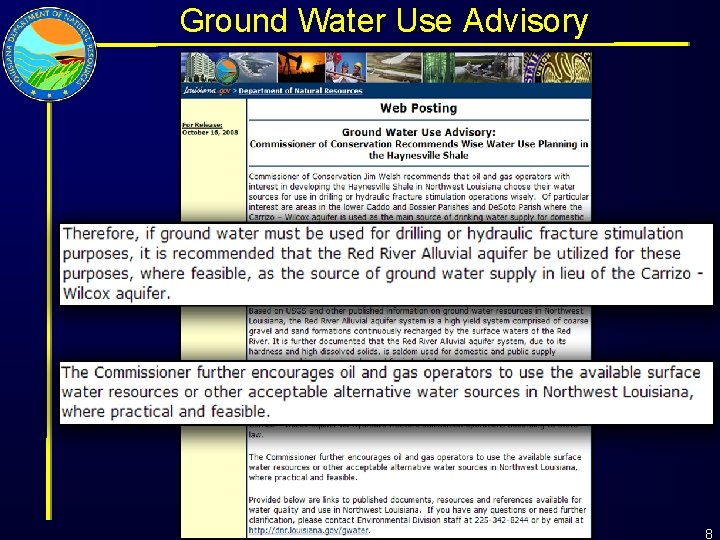 Ground Water Use Advisory 8 