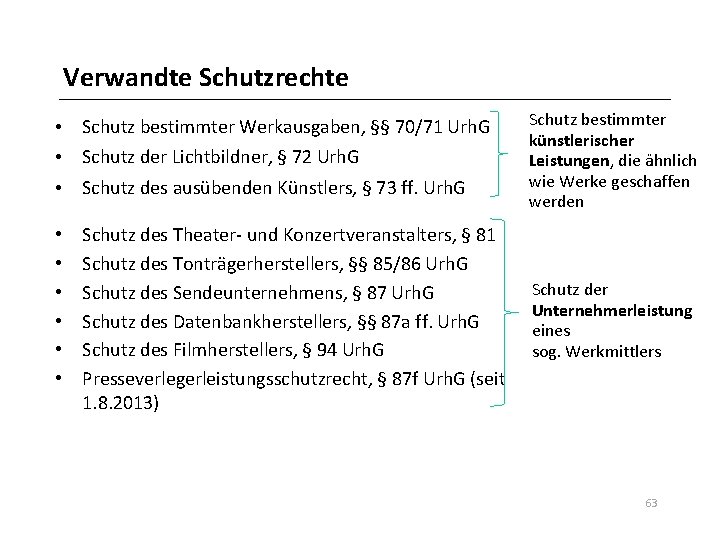 Verwandte Schutzrechte • Schutz bestimmter Werkausgaben, §§ 70/71 Urh. G • Schutz der Lichtbildner,