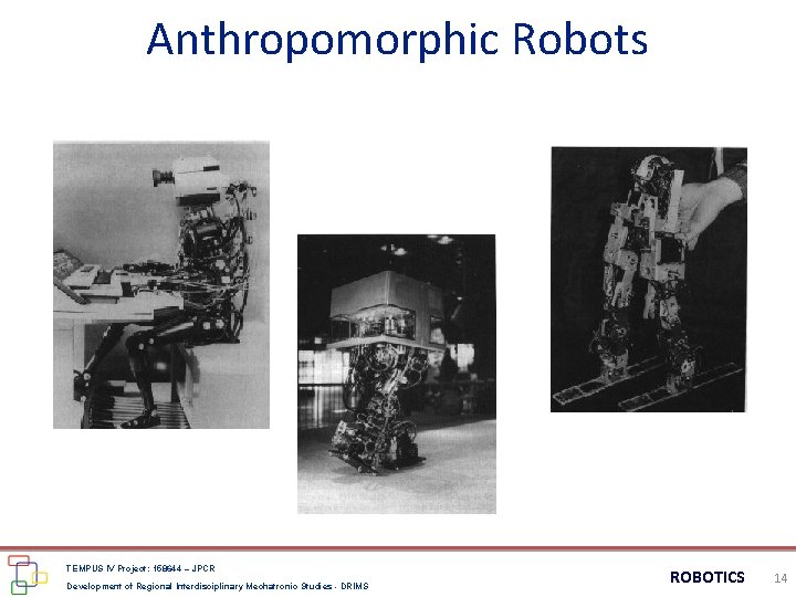 Anthropomorphic Robots TEMPUS IV Project: 158644 – JPCR Development of Regional Interdisciplinary Mechatronic Studies Anthropomorphic Robots TEMPUS IV Project: 158644 – JPCR Development of Regional Interdisciplinary Mechatronic Studies