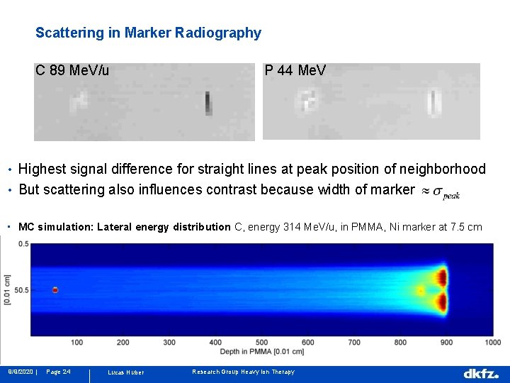 Scattering in Marker Radiography C 89 Me. V/u P 44 Me. V • Highest