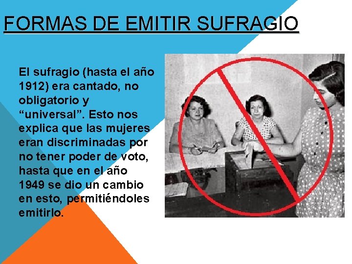 FORMAS DE EMITIR SUFRAGIO El sufragio (hasta el año 1912) era cantado, no obligatorio