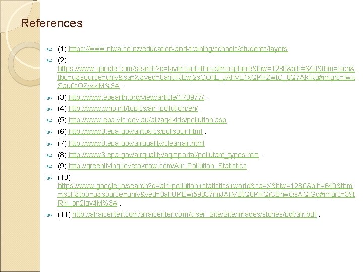 References (1) https: //www. niwa. co. nz/education-and-training/schools/students/layers (2) https: //www. google. com/search? q=layers+of+the+atmosphere&biw=1280&bih=640&tbm=isch& tbo=u&source=univ&sa=X&ved=0