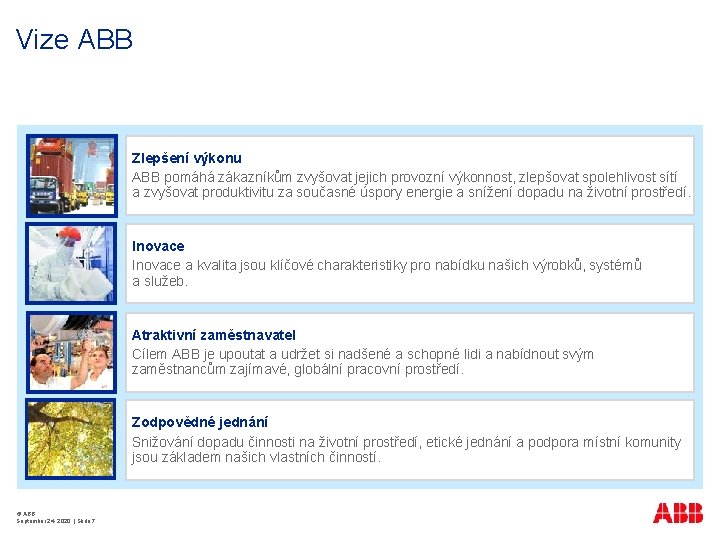 Vize ABB Zlepšení výkonu ABB pomáhá zákazníkům zvyšovat jejich provozní výkonnost, zlepšovat spolehlivost sítí