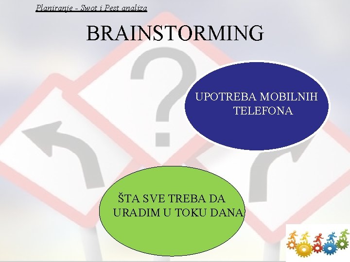 Planiranje - Swot i Pest analiza BRAINSTORMING UPOTREBA MOBILNIH TELEFONA ŠTA SVE TREBA DA