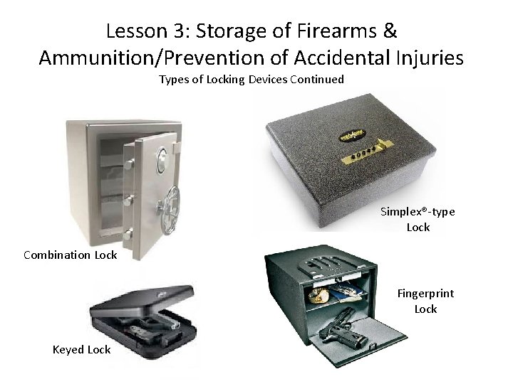 Lesson 3: Storage of Firearms & Ammunition/Prevention of Accidental Injuries Types of Locking Devices