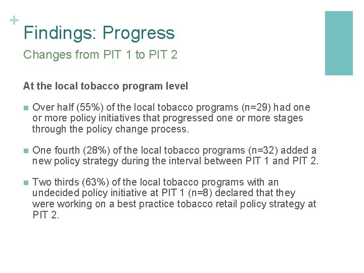 + Findings: Progress Changes from PIT 1 to PIT 2 At the local tobacco