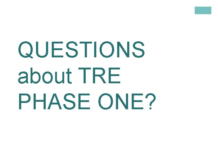QUESTIONS about TRE PHASE ONE? 