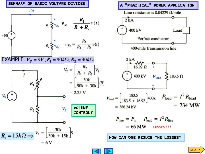 SUMMARY OF BASIC VOLTAGE DIVIDER A “PRACTICAL” POWER APPLICATION VOLUME CONTROL? HOW CAN ONE