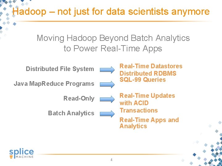 Hadoop – not just for data scientists anymore Moving Hadoop Beyond Batch Analytics to