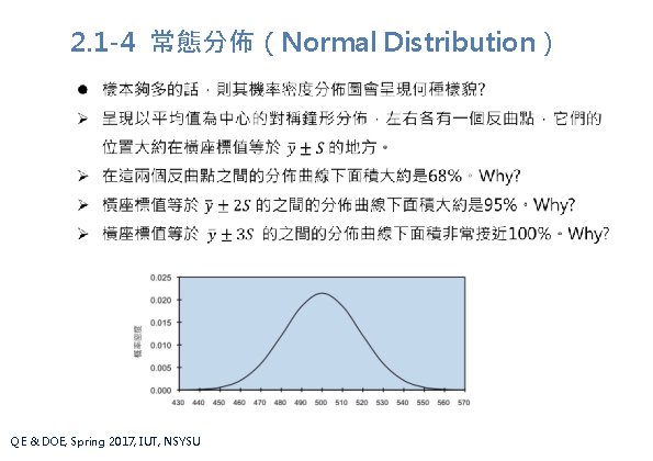 2. 1 -4 常態分佈（Normal Distribution） QE & DOE, Spring 2017, IUT, NSYSU 