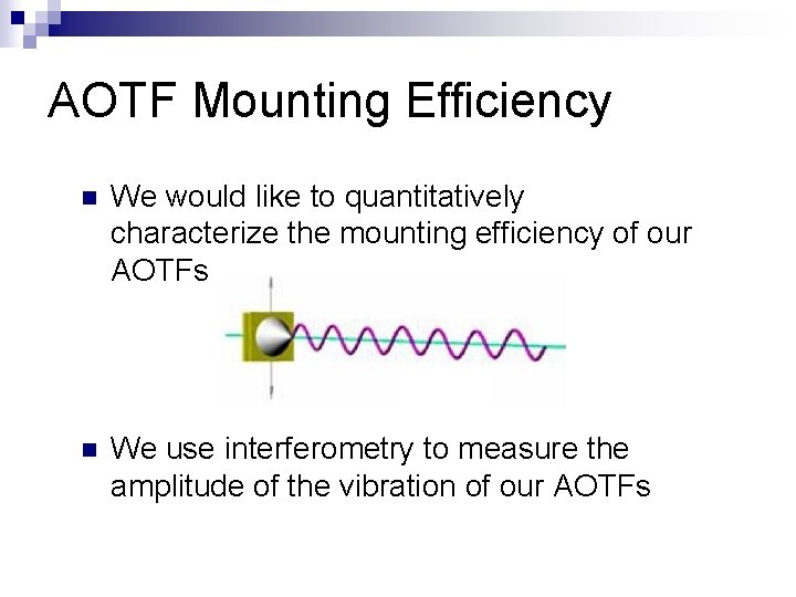 AOTF Mounting Efficiency n We would like to quantitatively characterize the mounting efficiency of