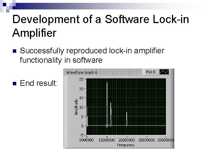 Development of a Software Lock-in Amplifier n Successfully reproduced lock-in amplifier functionality in software