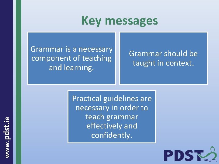 Key messages www. pdst. ie Grammar is a necessary component of teaching and learning.