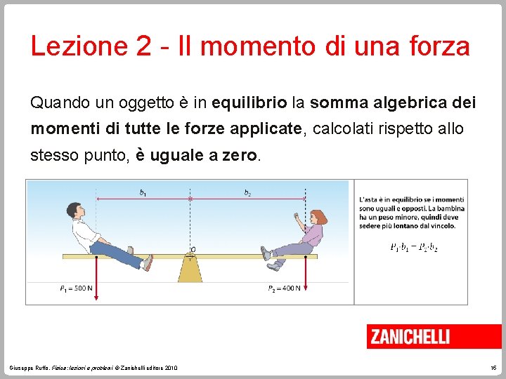 Lezione 2 - Il momento di una forza Quando un oggetto è in equilibrio