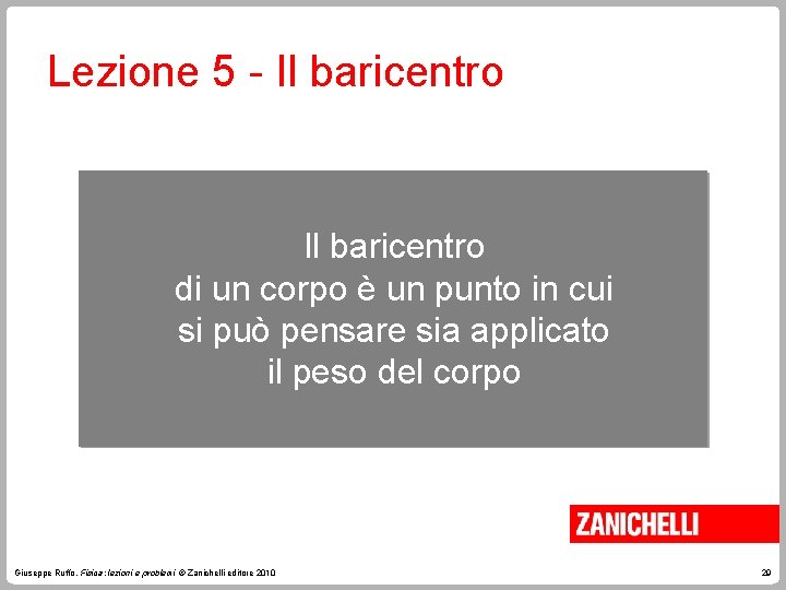 Lezione 5 - Il baricentro di un corpo è un punto in cui si