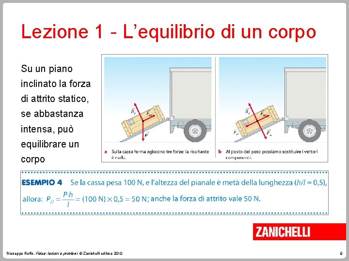 Lezione 1 - L’equilibrio di un corpo Su un piano inclinato la forza di