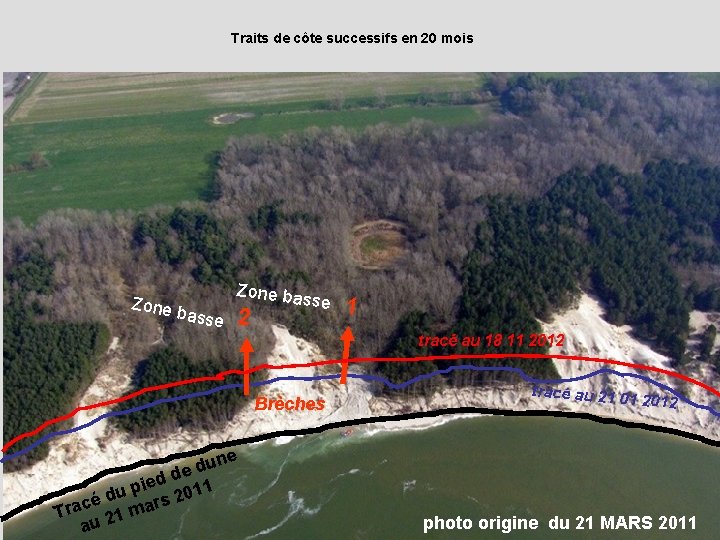 Traits de côte successifs en 20 mois Zone ba basse 2 sse 1 tracé