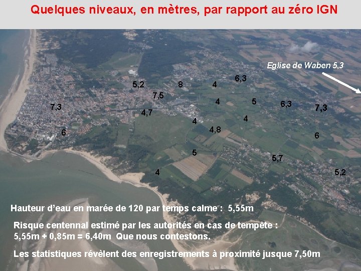 Quelques niveaux, en mètres, par rapport au zéro IGN Eglise de Waben 5, 3