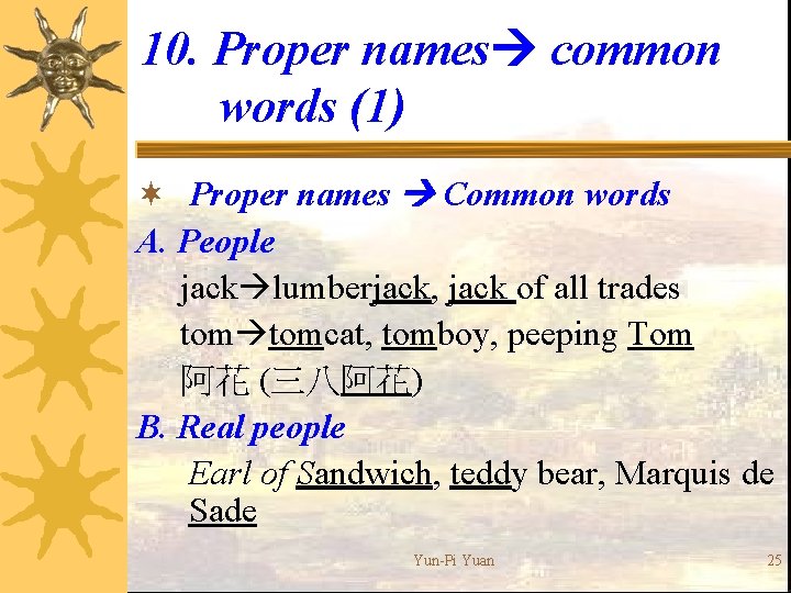 10. Proper names common words (1) ¬ Proper names Common words A. People jack