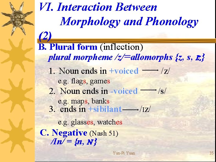 VI. Interaction Between Morphology and Phonology (2) B. Plural form (inflection) plural morpheme /z/=allomorphs