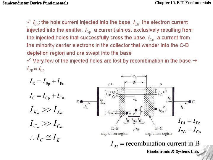 Semiconductor Device Fundamentals Chapter 10. BJT Fundamentals ü IEp: the hole current injected into