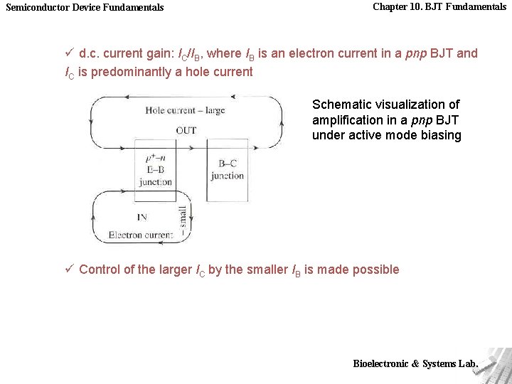Semiconductor Device Fundamentals Chapter 10. BJT Fundamentals ü d. c. current gain: IC/IB, where