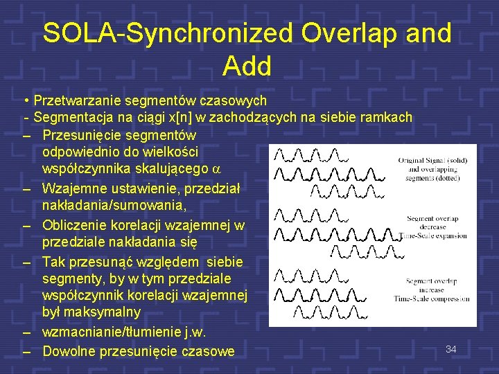 SOLA-Synchronized Overlap and Add • Przetwarzanie segmentów czasowych - Segmentacja na ciągi x[n] w