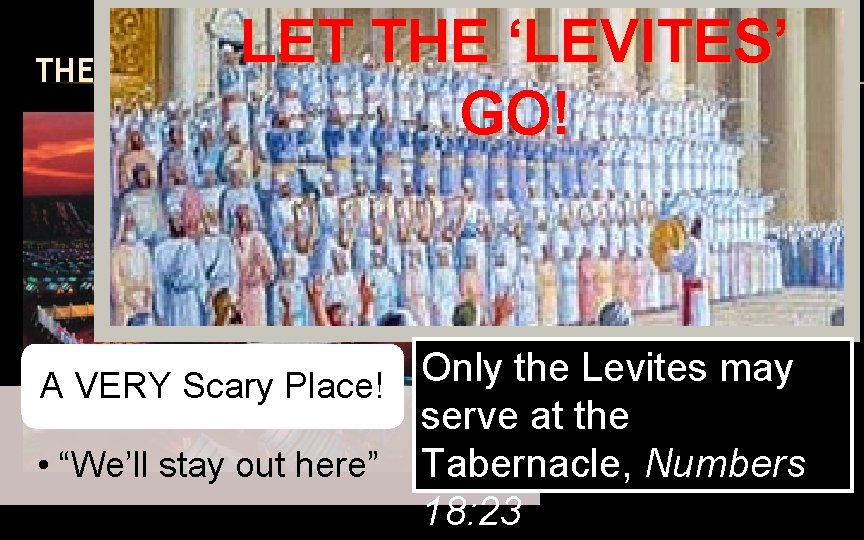 LET THE ‘LEVITES’ THE “HOLY OF HOLIES” GO! Only the Levites may A VERY