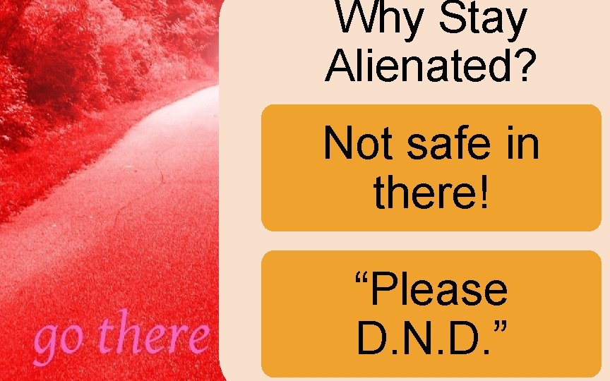 SEIZE YOUR HOPE! Why Stay Alienated? Not safe in there! “Please D. N. D.