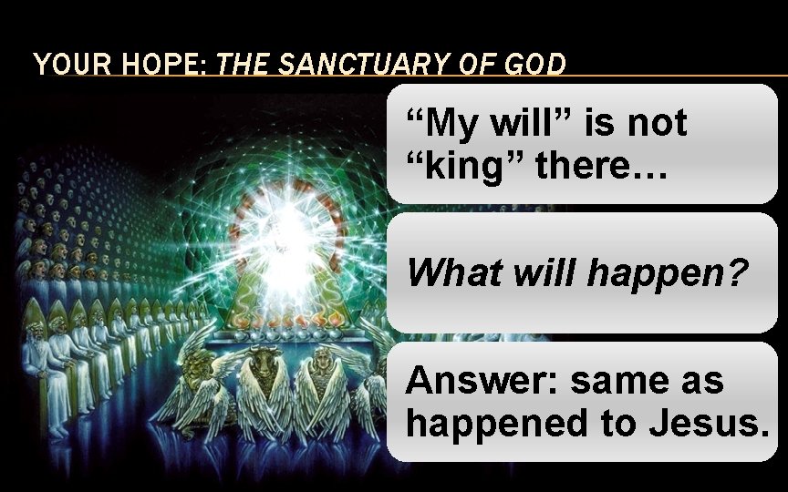 YOUR HOPE: THE SANCTUARY OF GOD “My will” is not “king” there… What will