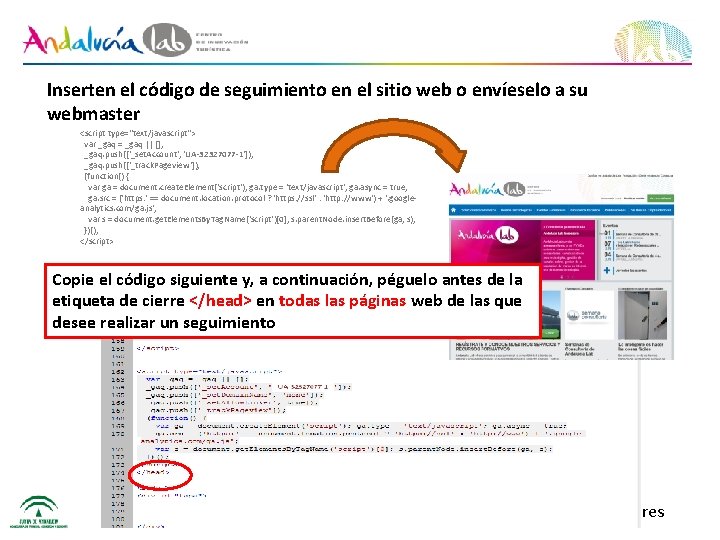 Inserten el código de seguimiento en el sitio web o envíeselo a su webmaster