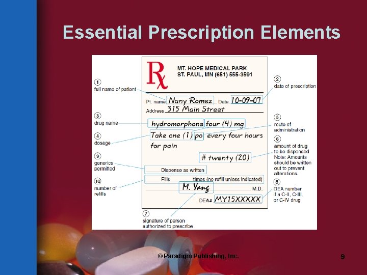 Essential Prescription Elements © Paradigm Publishing, Inc. 9 