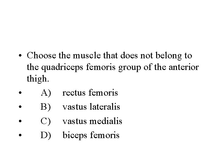  • Choose the muscle that does not belong to the quadriceps femoris group